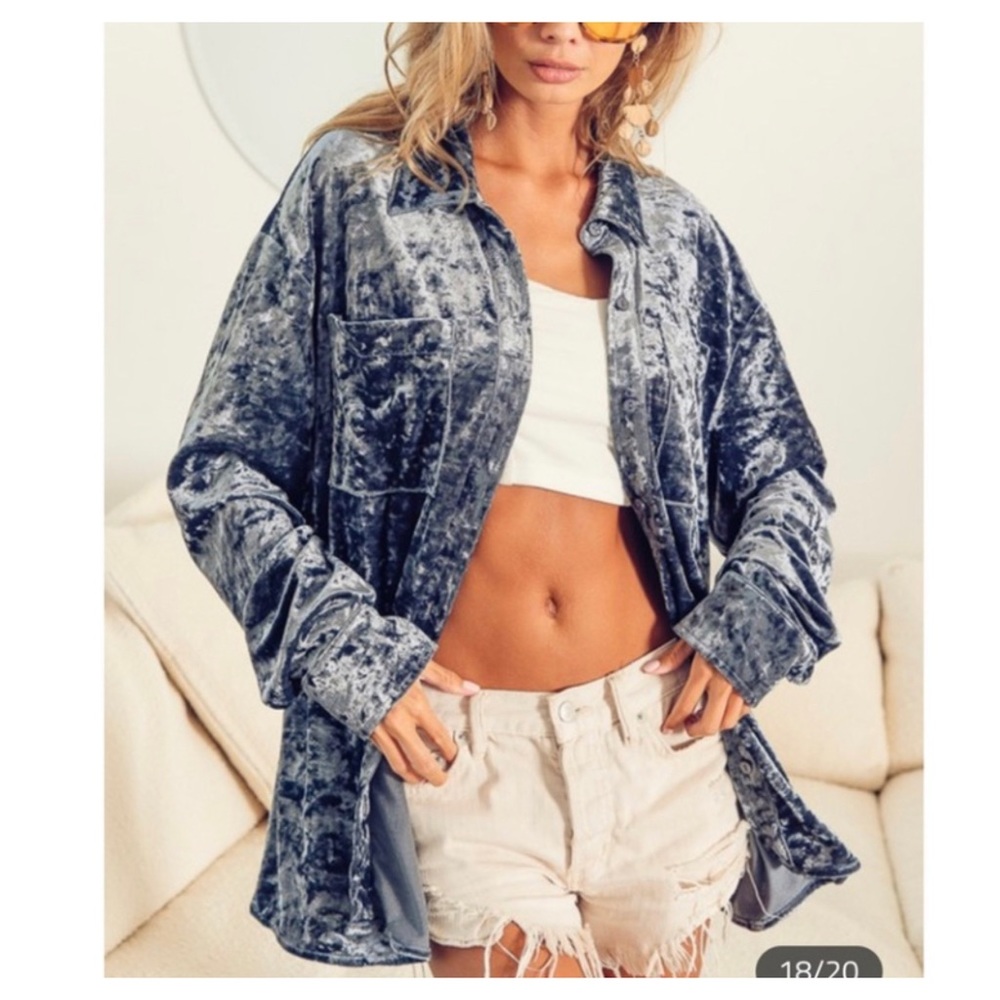 LAST ONE! Graphite Blue Velvet Shirt